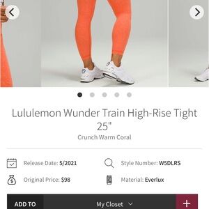 Lululemon Wunder Train High-Rise Tights Crunch Warm Coral